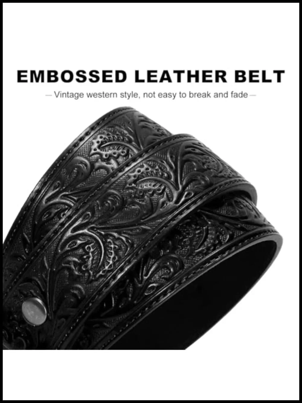 Leather Embossed Western Belt with Removable Buckle for Men Women